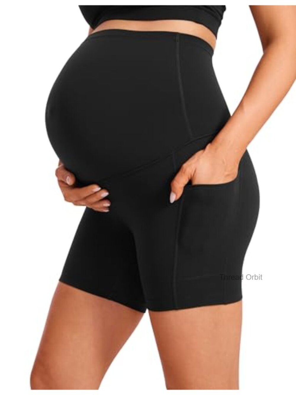 Maternity Biker Shorts with Pockets 5" Inseam High Rise Yoga Lounge